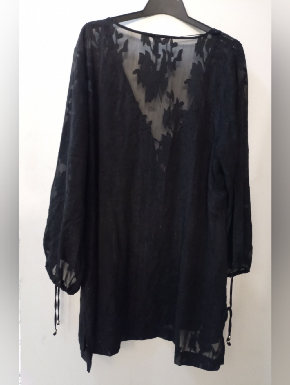 Joe Fresh Plus Roxy Earle  Black Sheer Long Sleeve Deep V Swim Coverup Size 1X